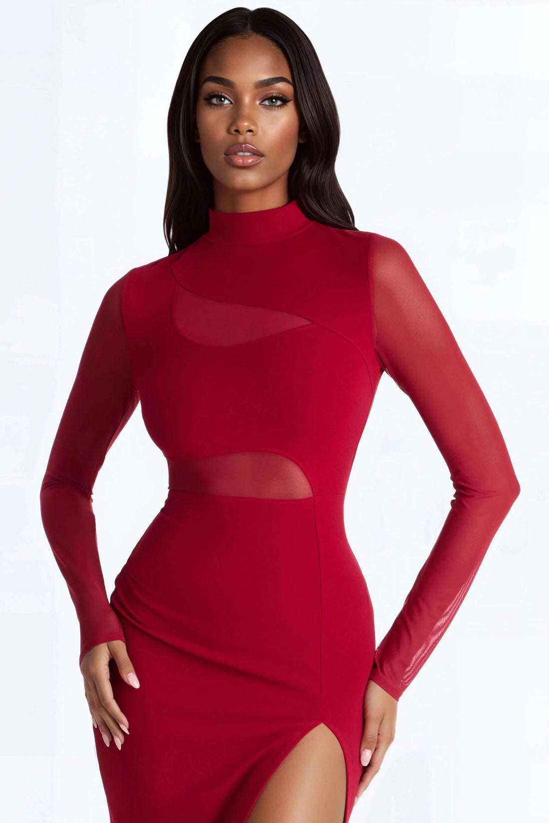 Fallen Angel Mesh Midi Dress - Wine