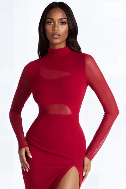 Fallen Angel Mesh Midi Dress - Wine