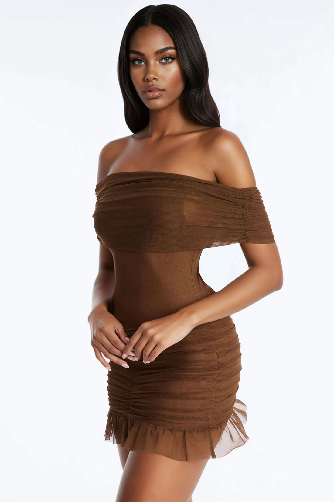 Lovely Day Mesh Mini Dress - Brown