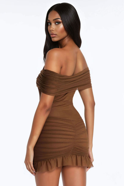 Lovely Day Mesh Mini Dress - Brown