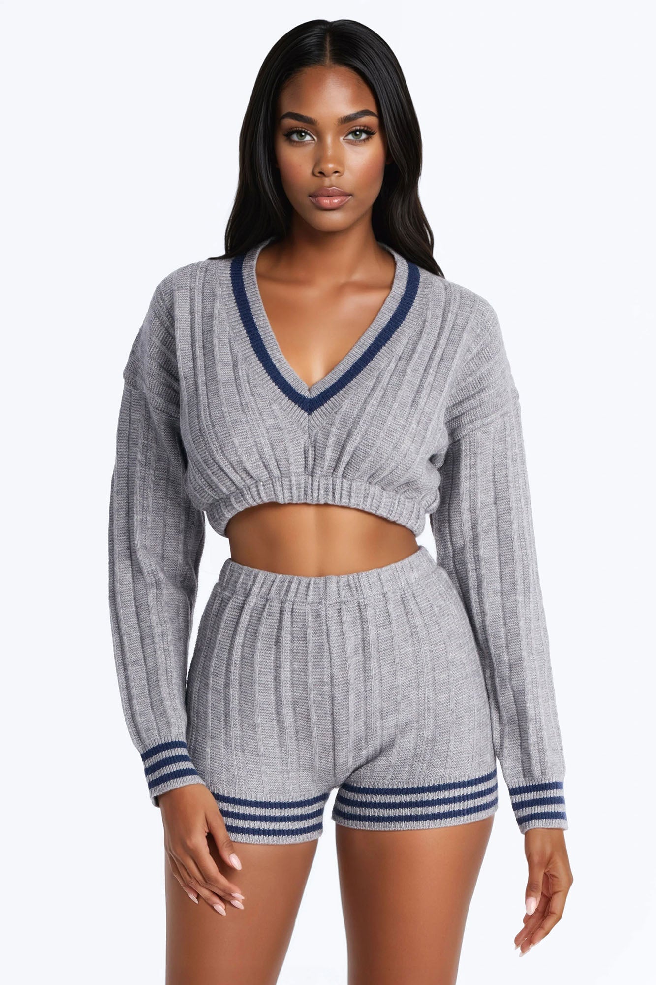 Sarah Sweater Short Set - Grey