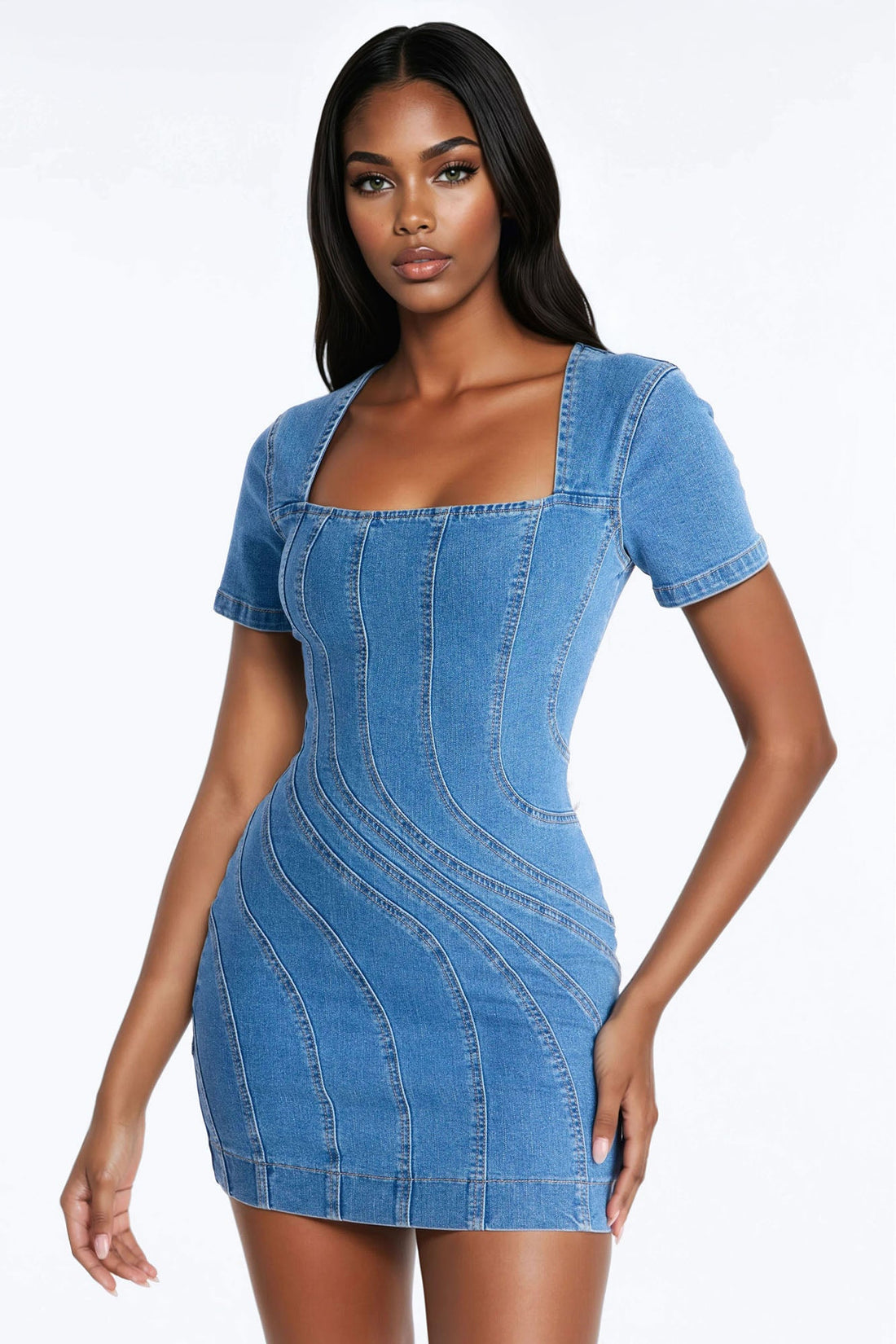 Maisie Short Sleeve Denim Mini Dress - Denim