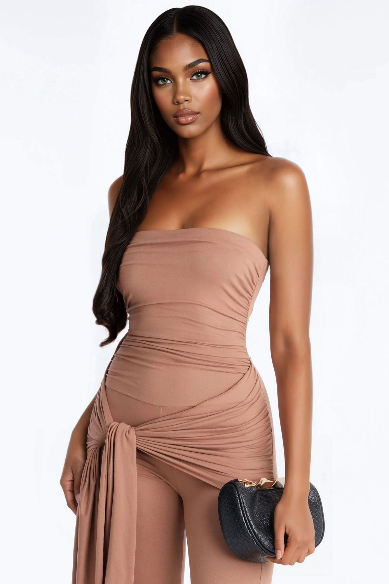 Knot Your Girl Strapless Capri Jumpsuit - Mocha