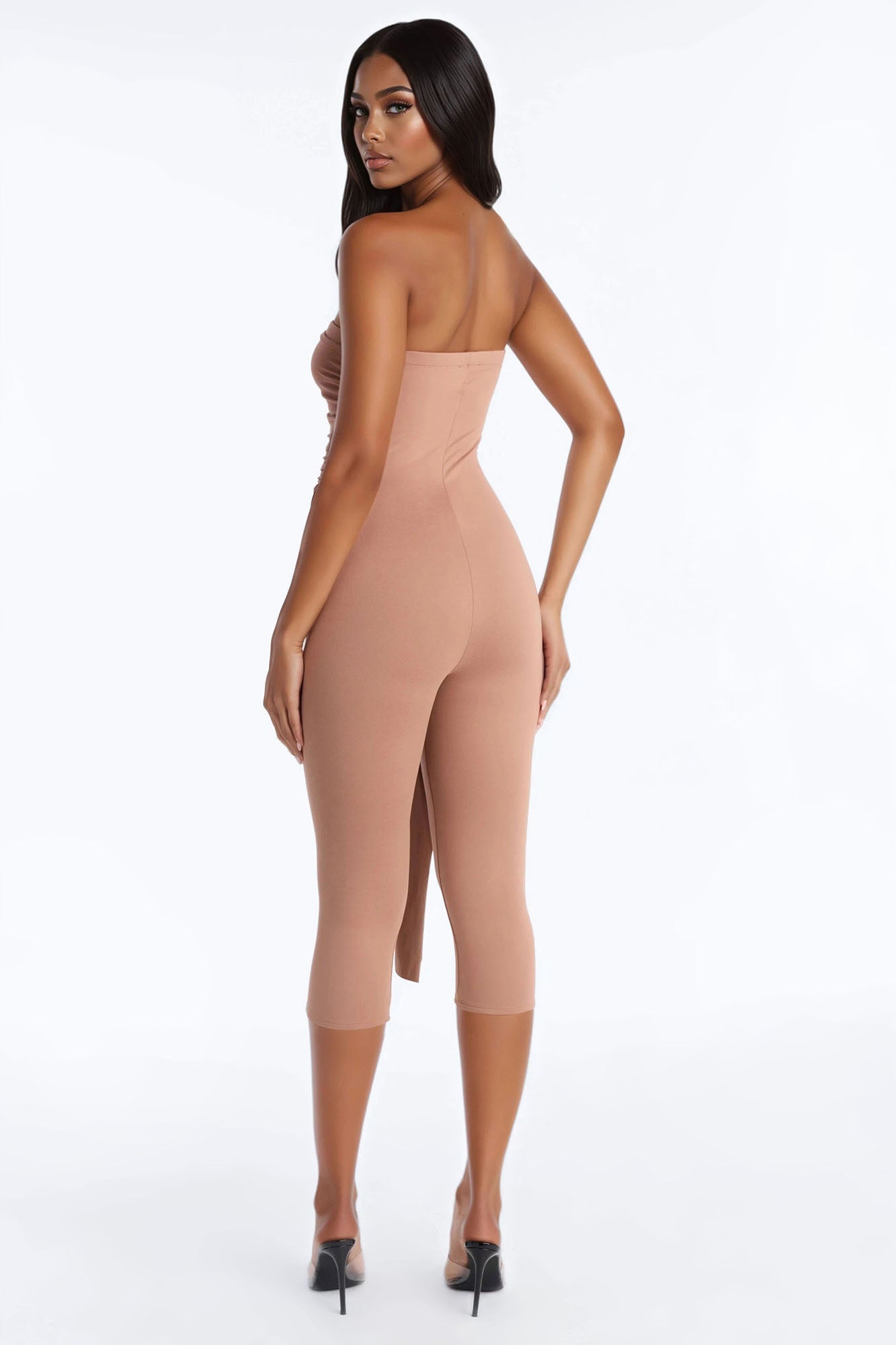 Knot Your Girl Strapless Capri Jumpsuit - Mocha