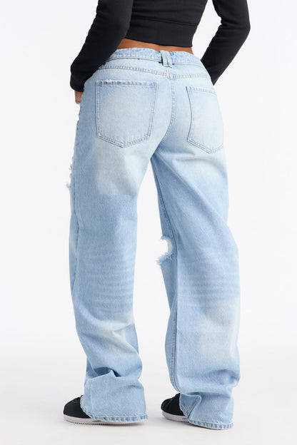 Tacoma Turndown Ripped Wide Leg Jeans - Light Wash