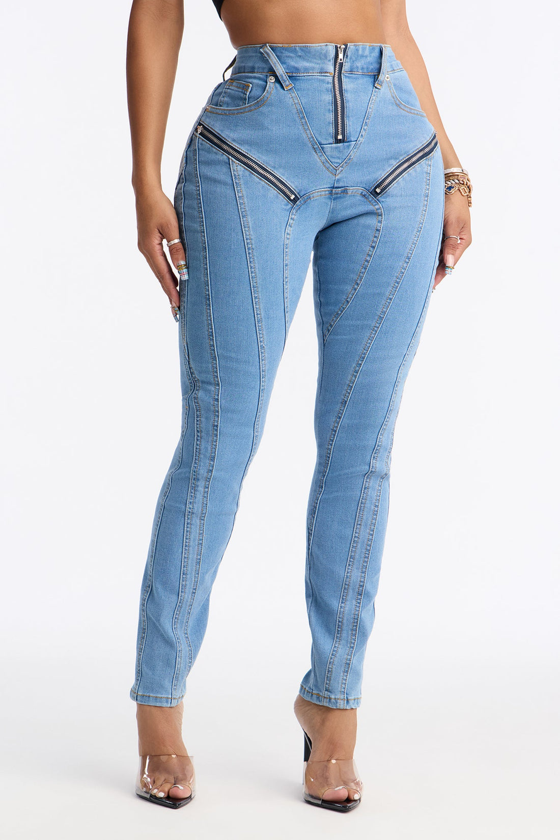 Match Made Moto Skinny Jeans - Light Blue Wash