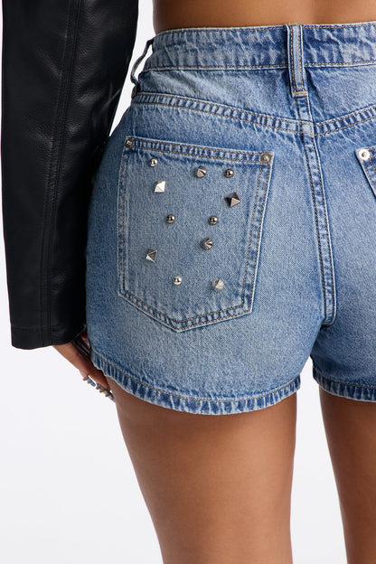 Heavy Hitter Studded Denim Shorts - Medium Wash