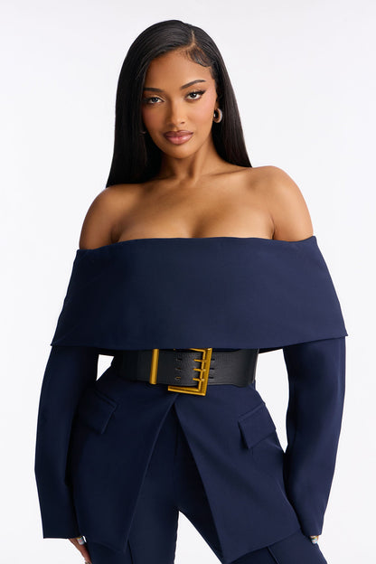 Bethany Off Shoulder Belted Pant Set - Navy