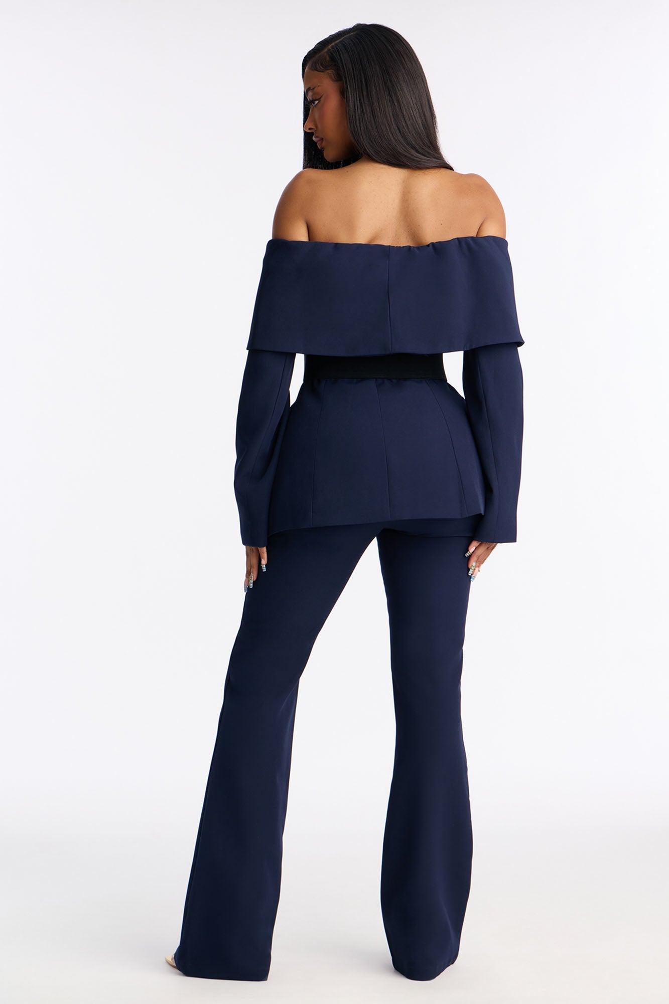 Bethany Off Shoulder Belted Pant Set - Navy