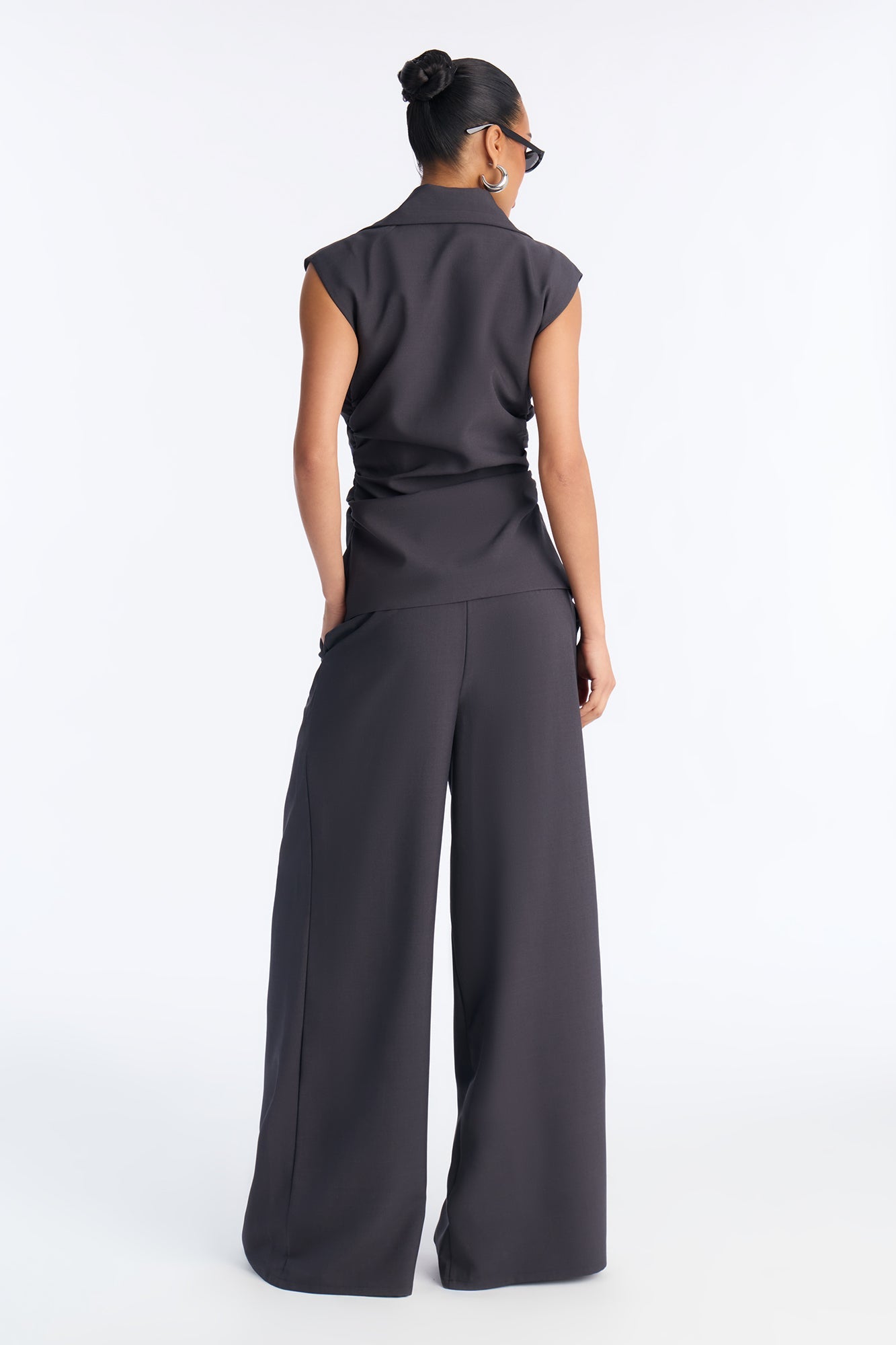 Shannon Cinched Vest Pant Set - Charcoal