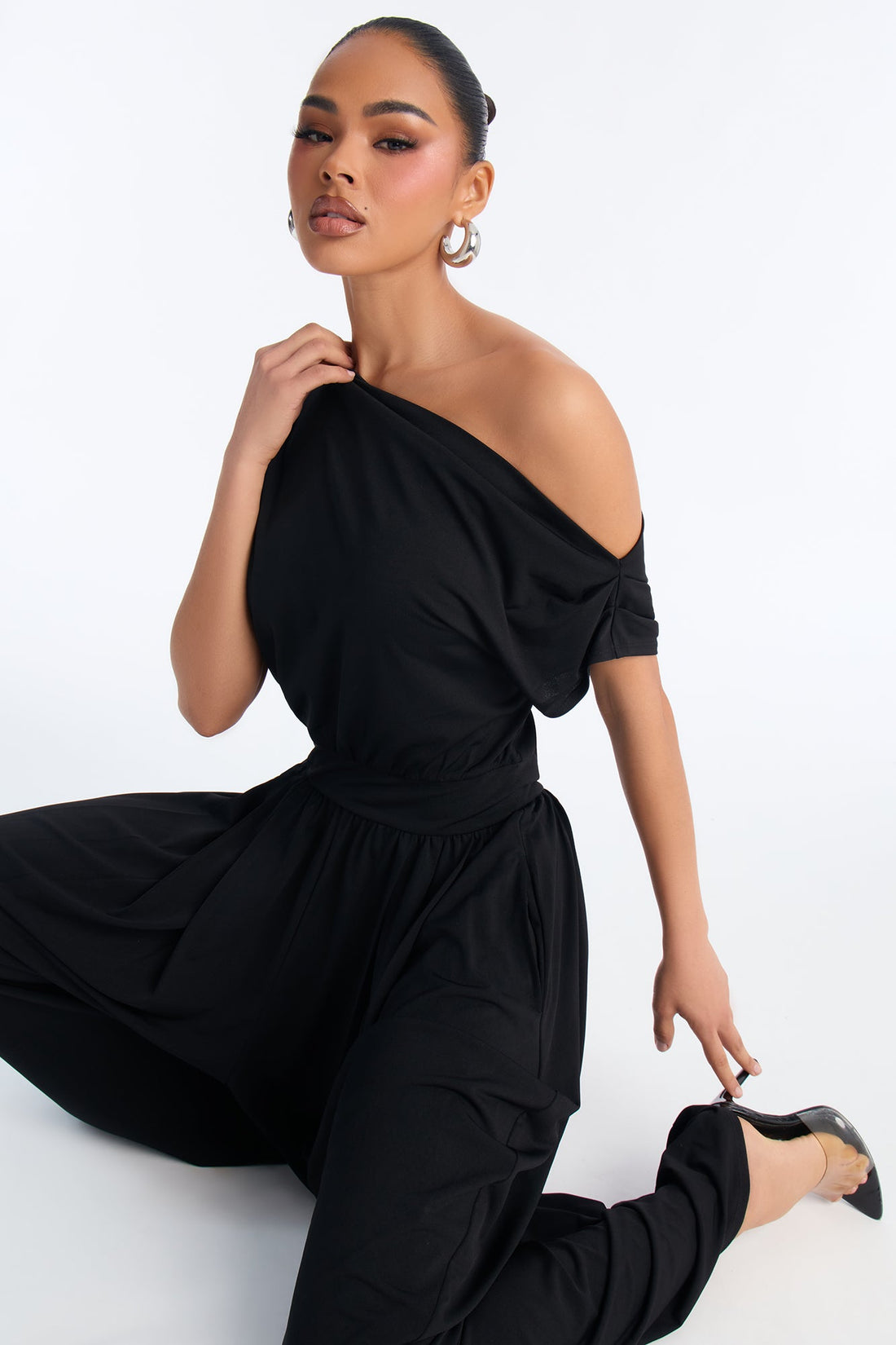 Belina Balloon Leg Off Shoulder Jumpsuit - Black