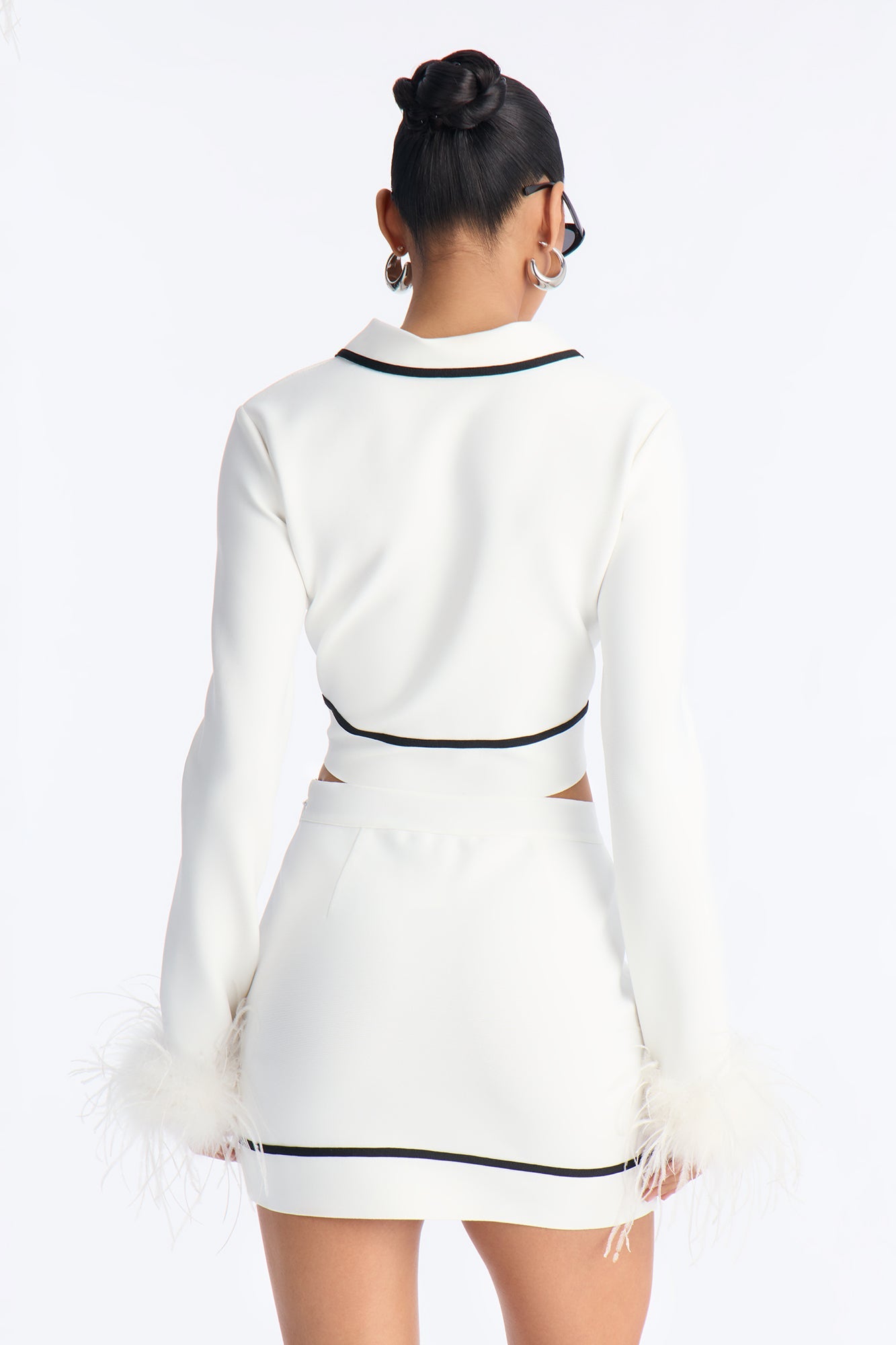So Fancy Feather Trim Skirt Set - White
