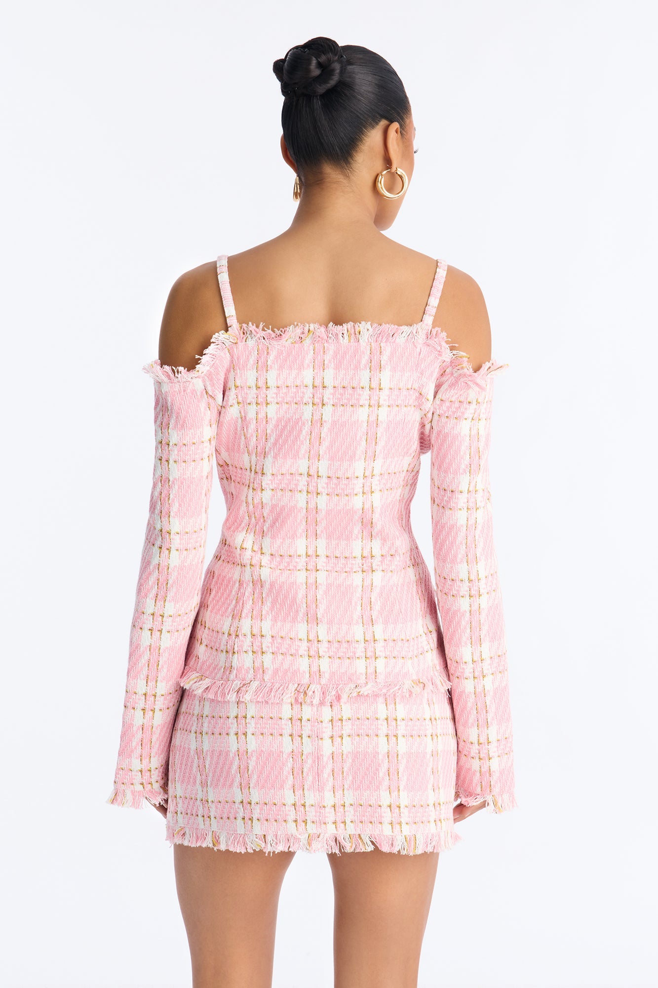 Ella Tweed Plaid Mini Skirt Set - Pink