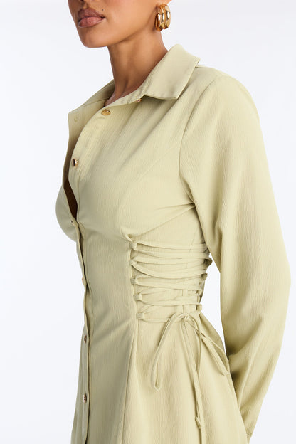 Josephine Collar Long Sleeve Midi Dress - Sage