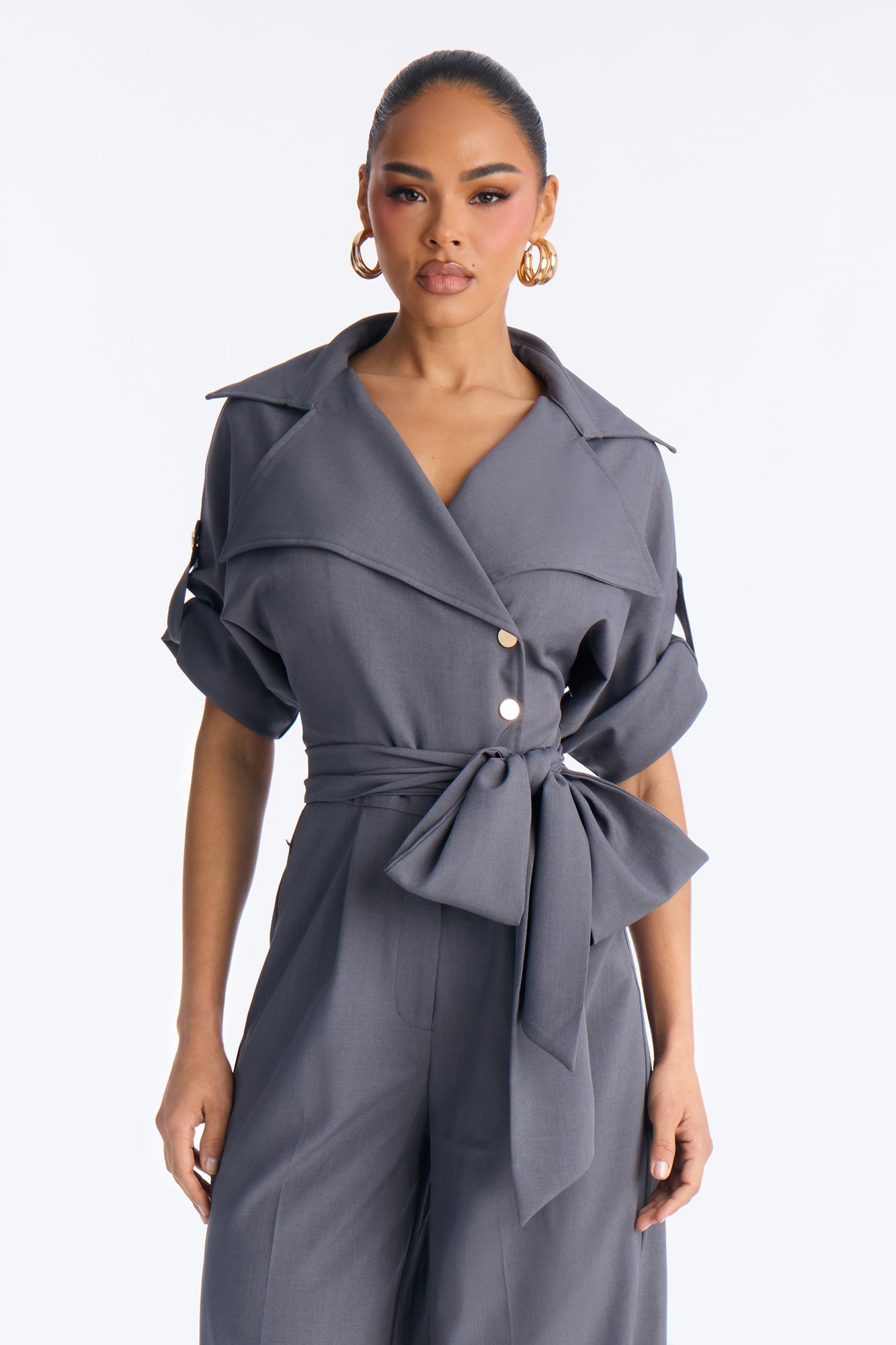 Cynthia Cinched Waist Wide Leg Jumpsuit - Charcoal