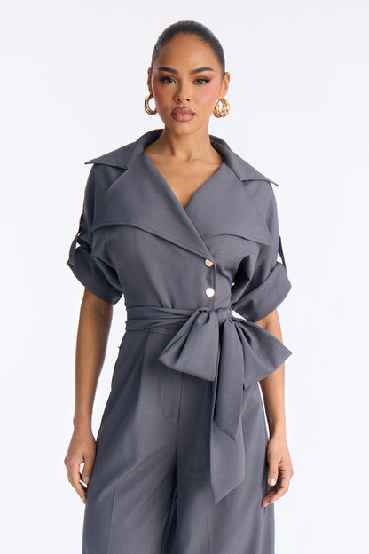 Cynthia Cinched Waist Wide Leg Jumpsuit - Charcoal