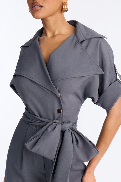 Cynthia Cinched Waist Wide Leg Jumpsuit - Charcoal
