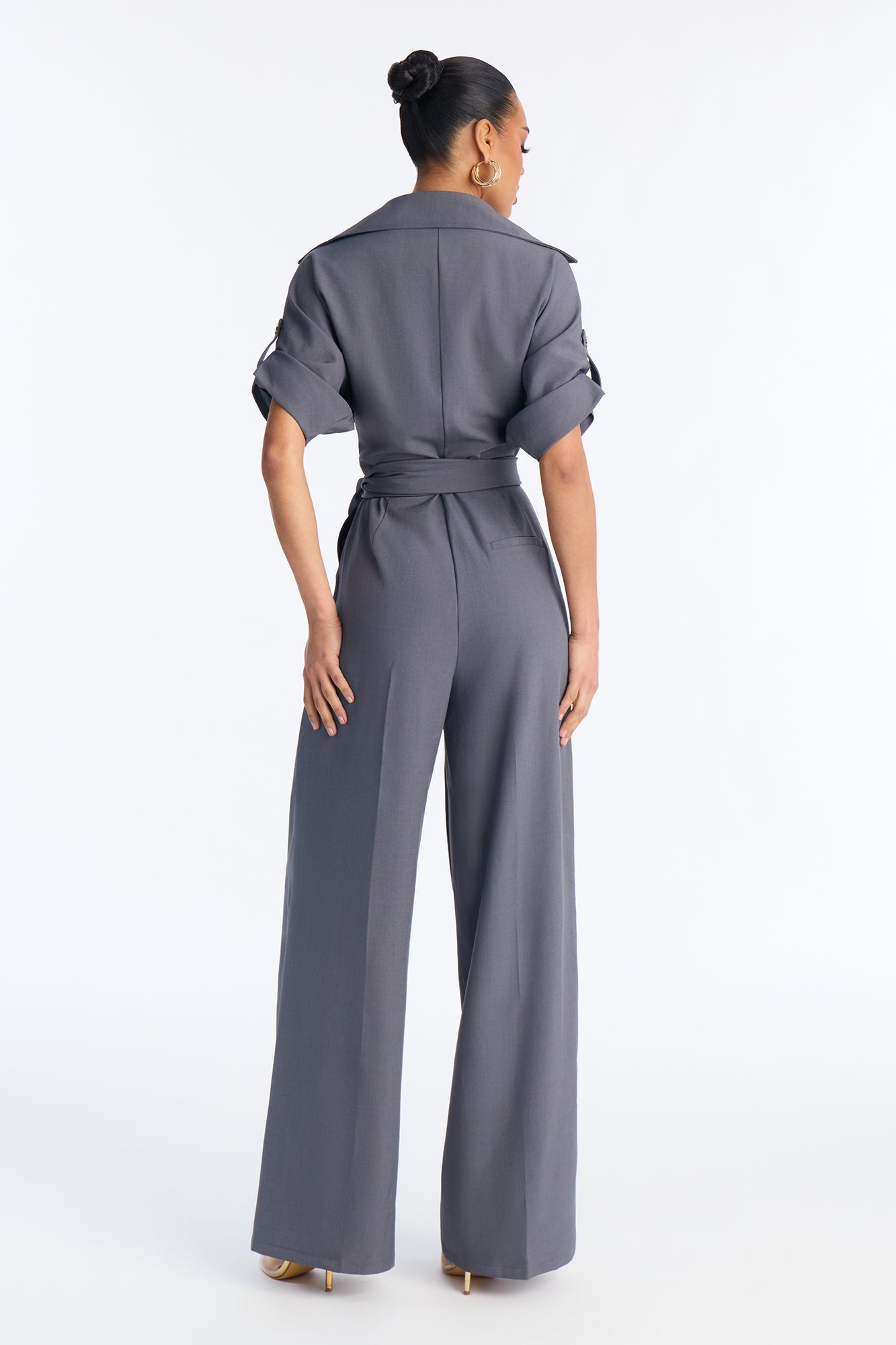 Cynthia Cinched Waist Wide Leg Jumpsuit - Charcoal