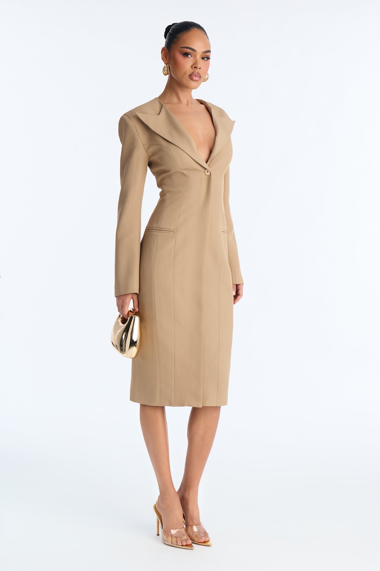 Subtle Control Blazer Midi Dress - Mocha