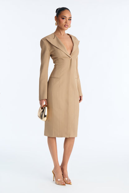 Subtle Control Blazer Midi Dress - Mocha