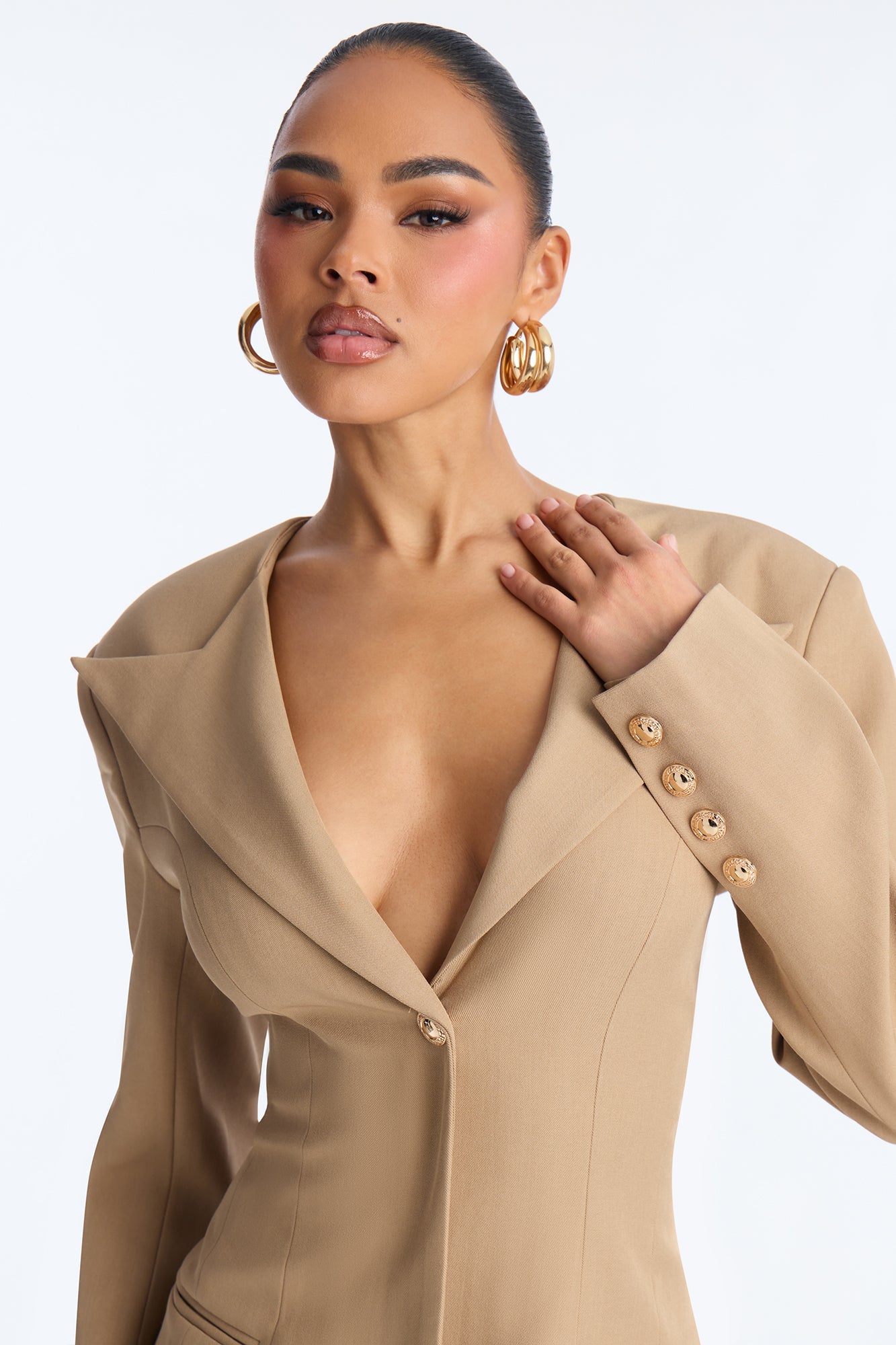 Subtle Control Blazer Midi Dress - Mocha
