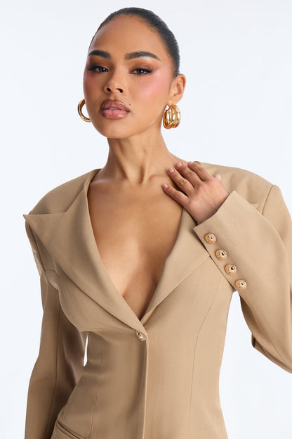 Subtle Control Blazer Midi Dress - Mocha
