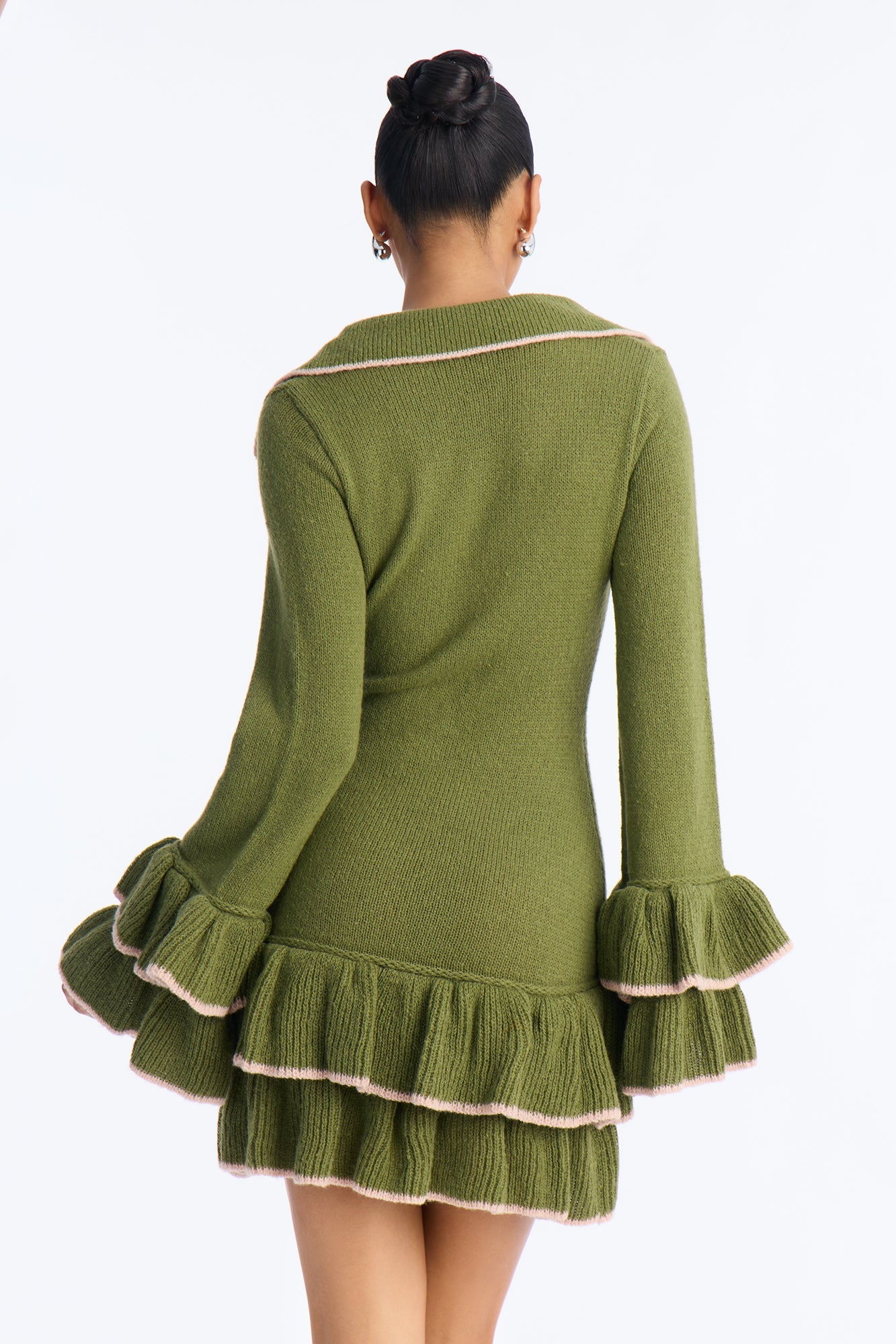 Carly Ruffle Hem Sweater Mini Dress - Olive