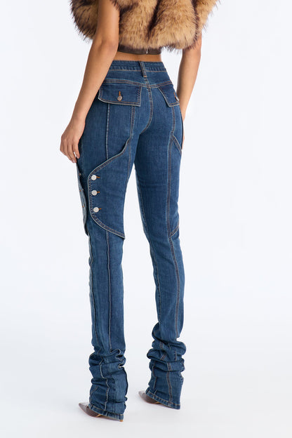 Lay Low Rise Stacked Slim Straight Leg Jeans - Dark Wash