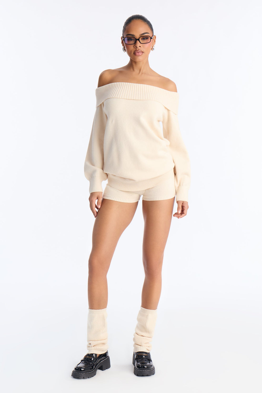 Avery Sweater 3 Piece Short Set - Cream