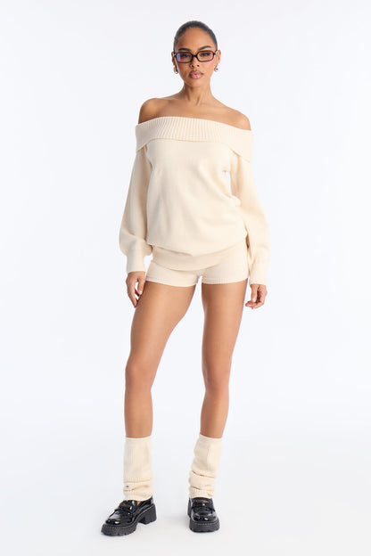 Avery Sweater 3 Piece Short Set - Cream