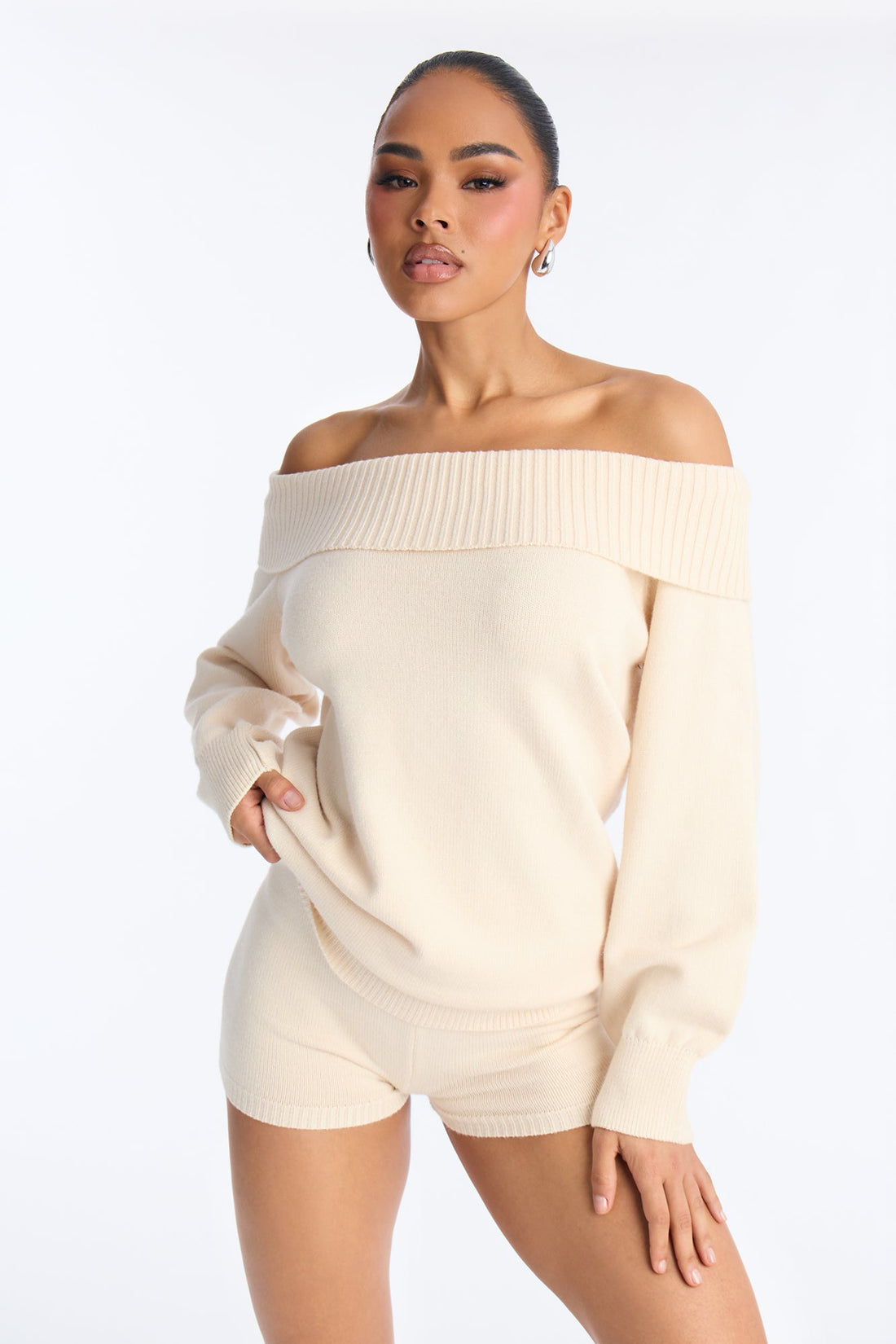 Avery Sweater 3 Piece Short Set - Cream