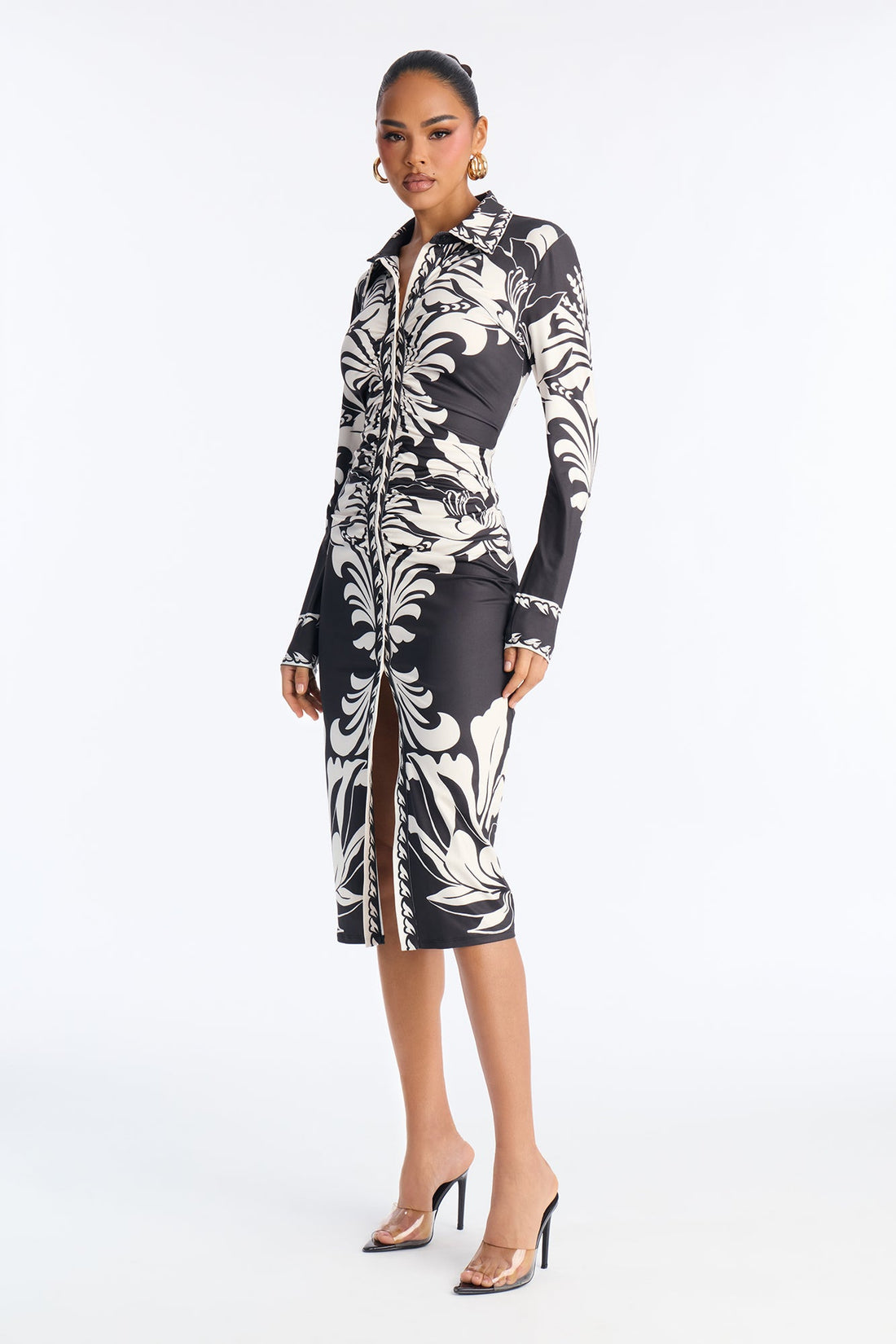 Andi Button Up Midi Dress - Black/combo