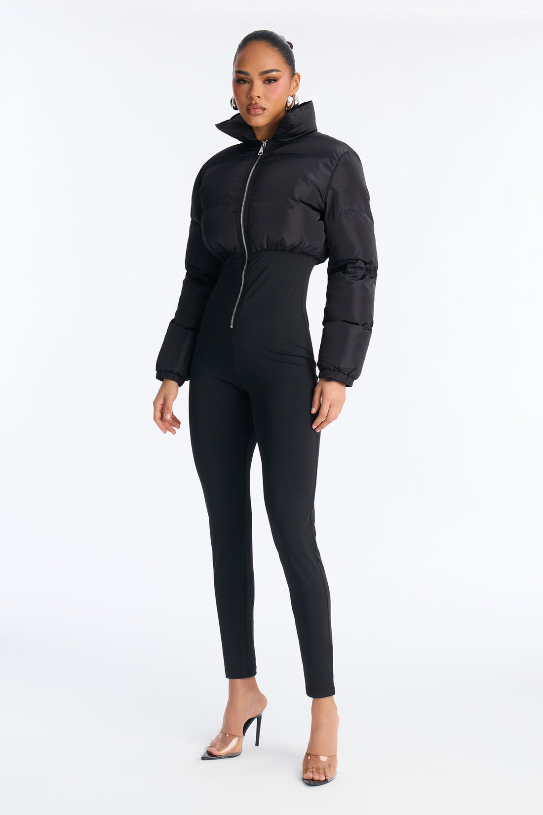 Up Your Alley Puffer Skinny Leg Jumpsuit - Black