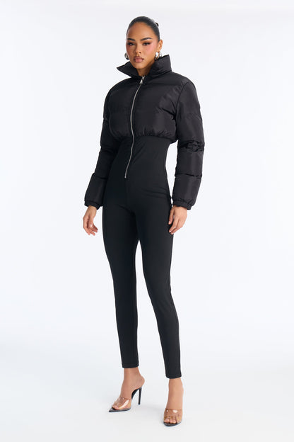 Up Your Alley Puffer Skinny Leg Jumpsuit - Black