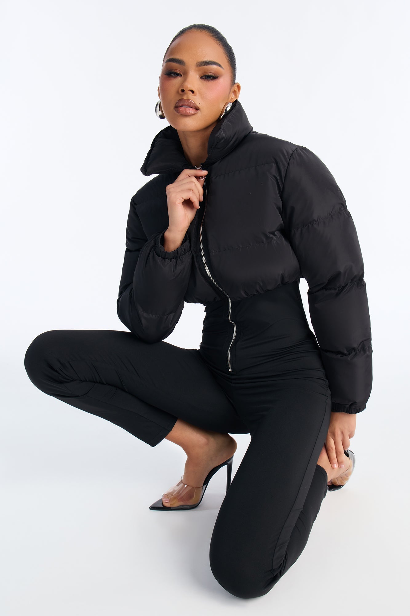 Up Your Alley Puffer Skinny Leg Jumpsuit - Black