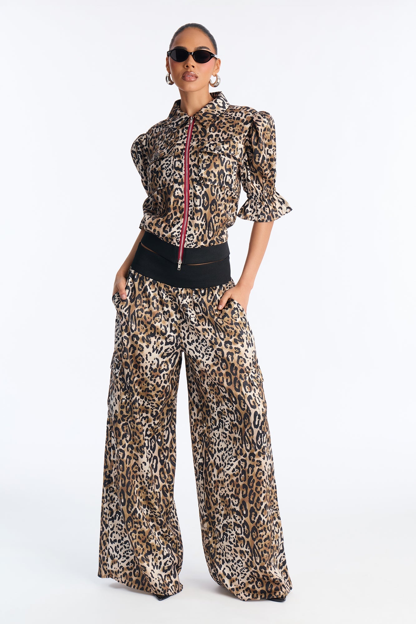 Wild Intuition Leopard Print Pant Set - Brown Combo