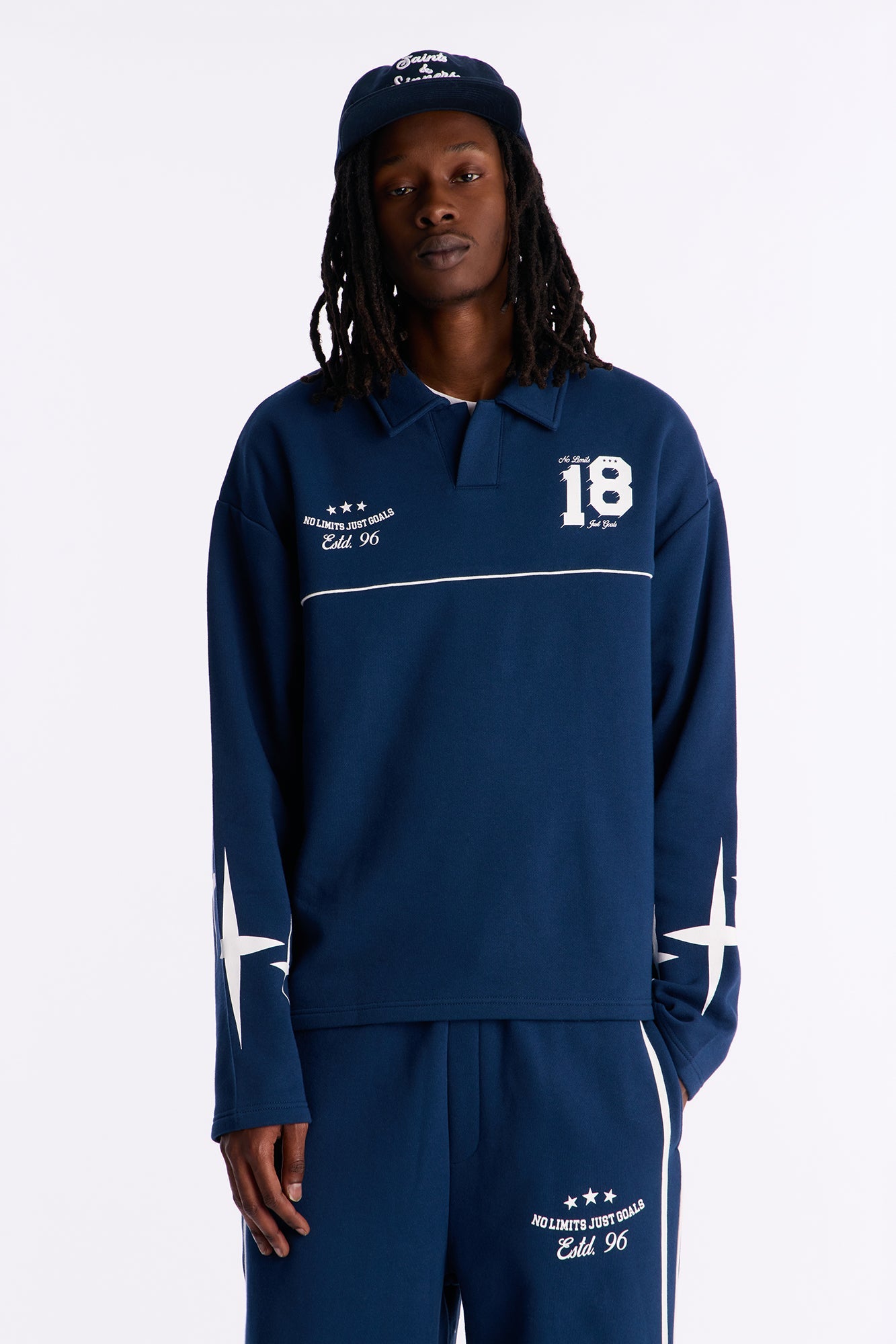 No Limits Long Sleeve Fleece Polo - Navy