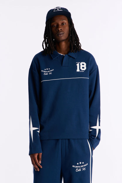 No Limits Long Sleeve Fleece Polo - Navy
