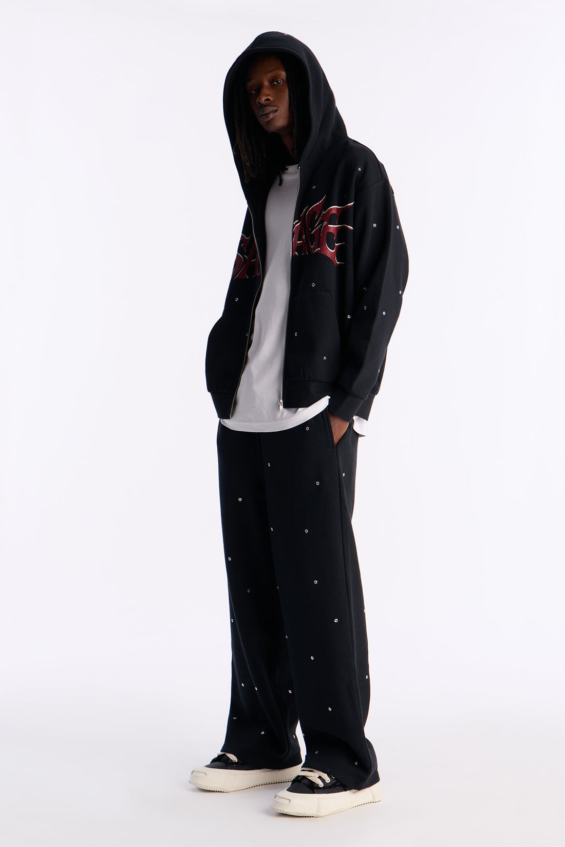 Savage Rhinestone Zip Hoodie - Black