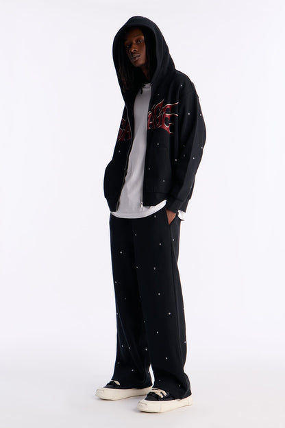 Savage Rhinestone Zip Hoodie - Black