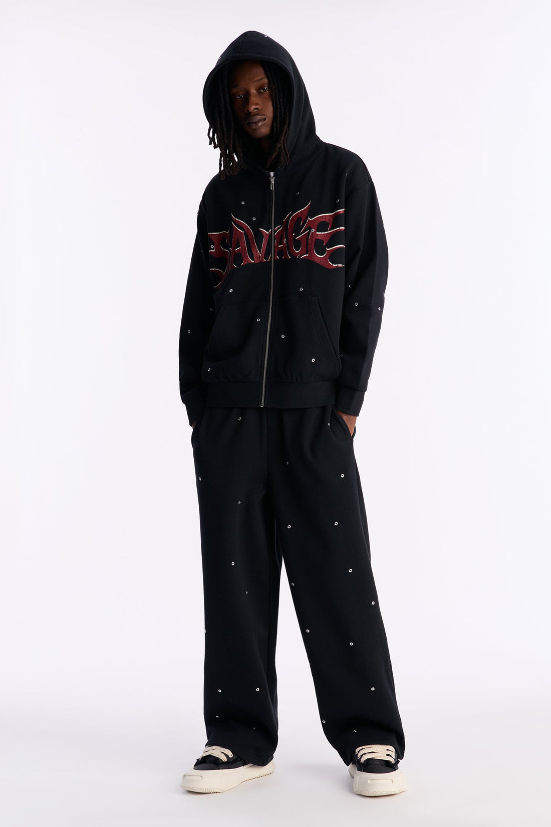 Savage Rhinestone Sweatpants - Black