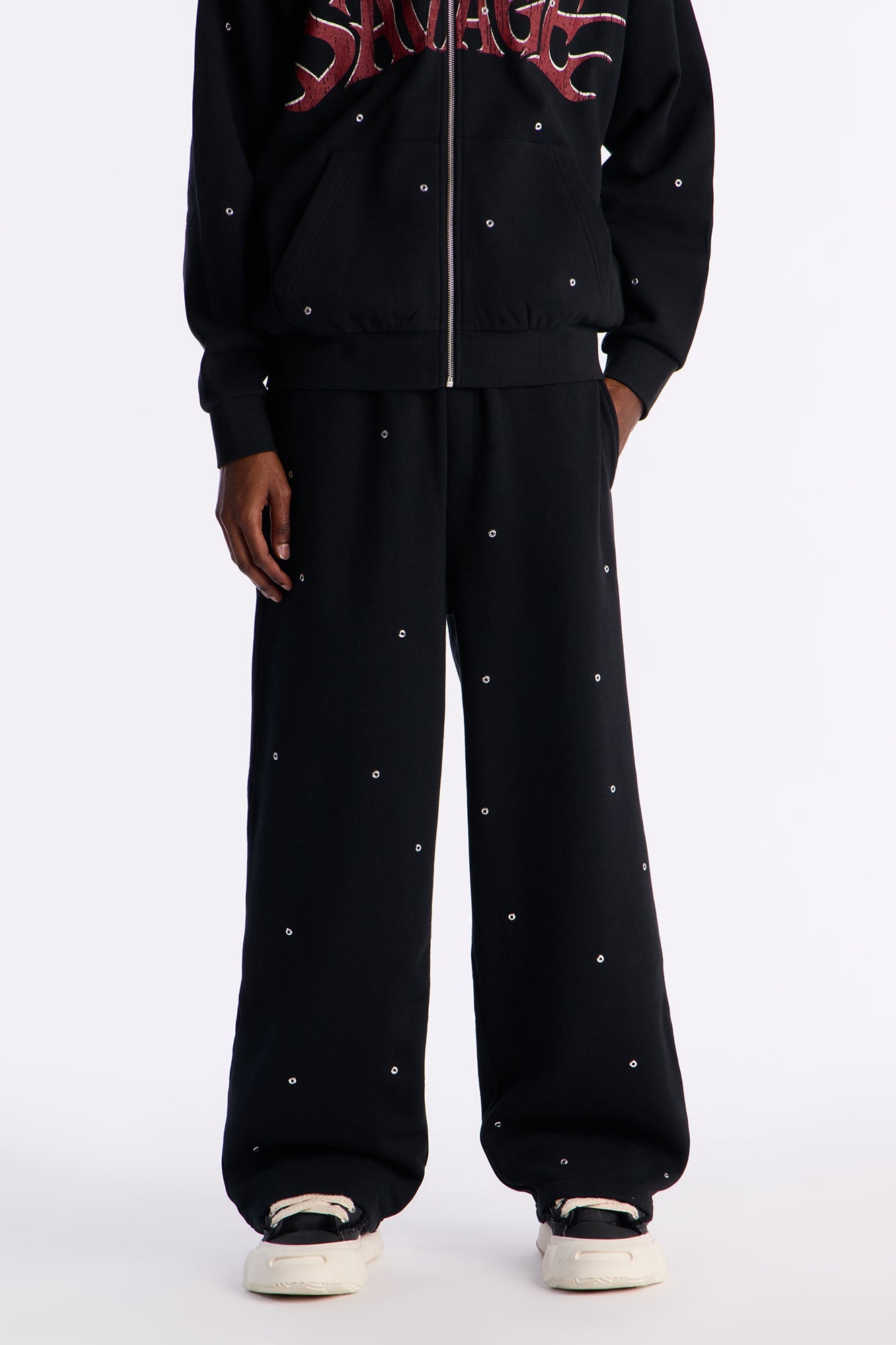 Savage Rhinestone Sweatpants - Black