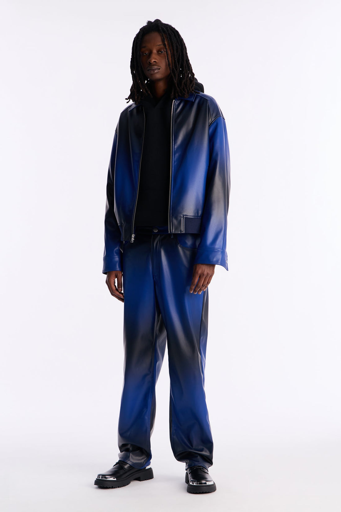 Relaxed Vintage Worn In Ombre Bomber Jacket - Blue