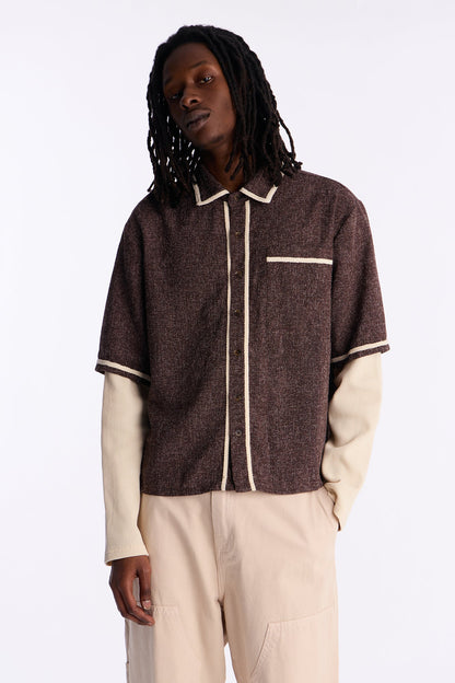 Twofer Button Up Shirt - Brown