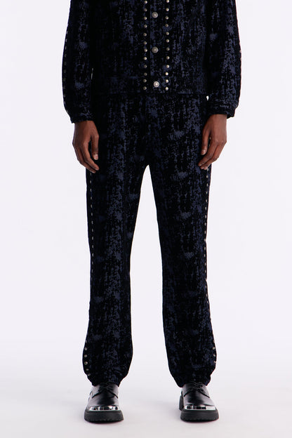 Slim Social Stud Flocked Jean - Indigo