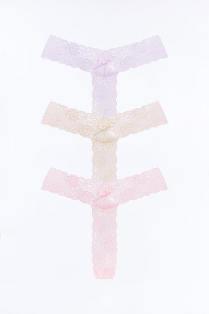 3 Pack Stretch Lace Thong Set - Pink/combo