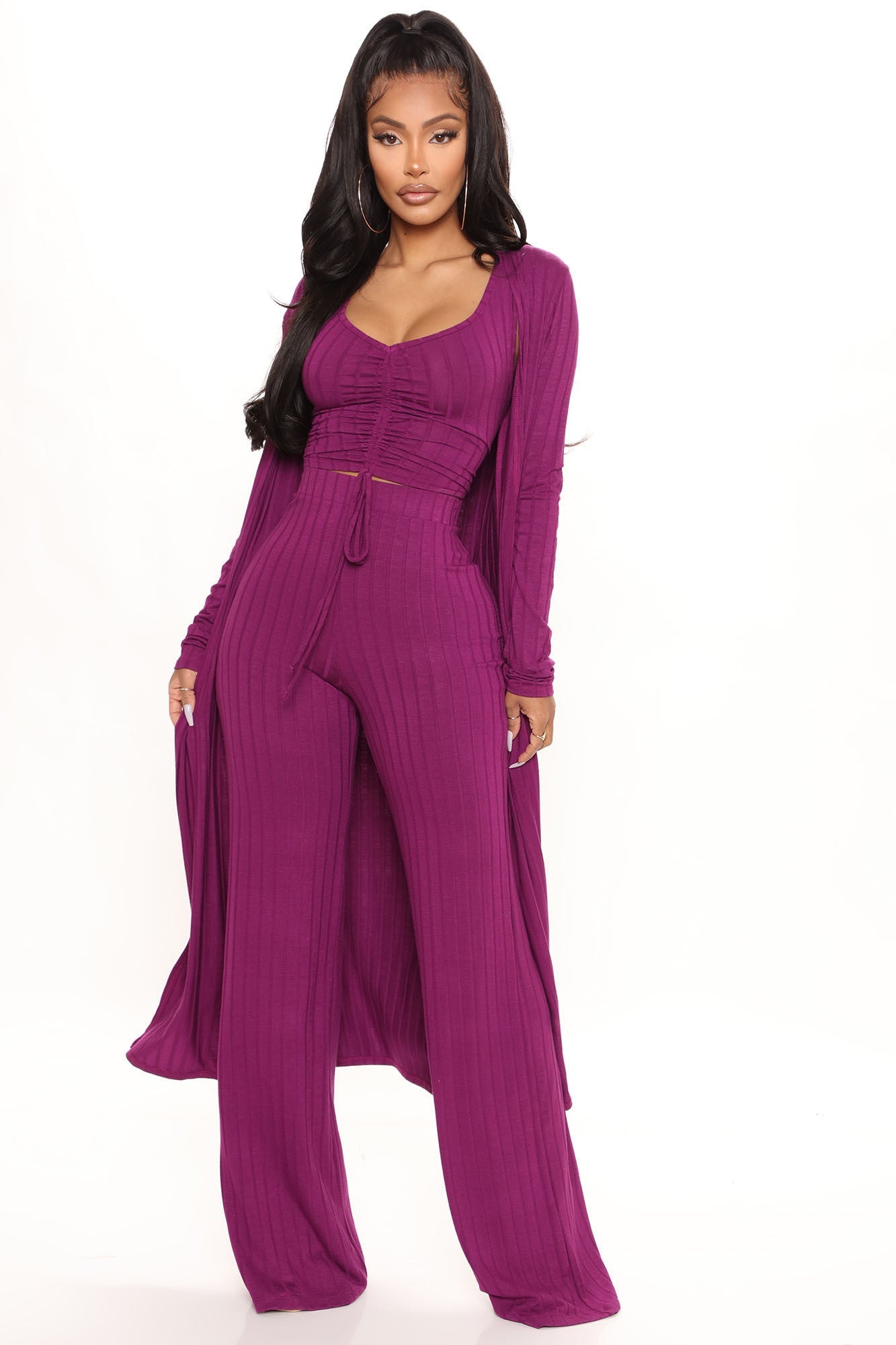 Come Get It 3 Piece Pant Set - Plum