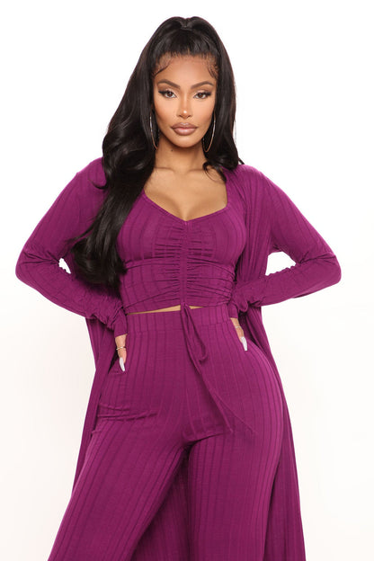 Come Get It 3 Piece Pant Set - Plum