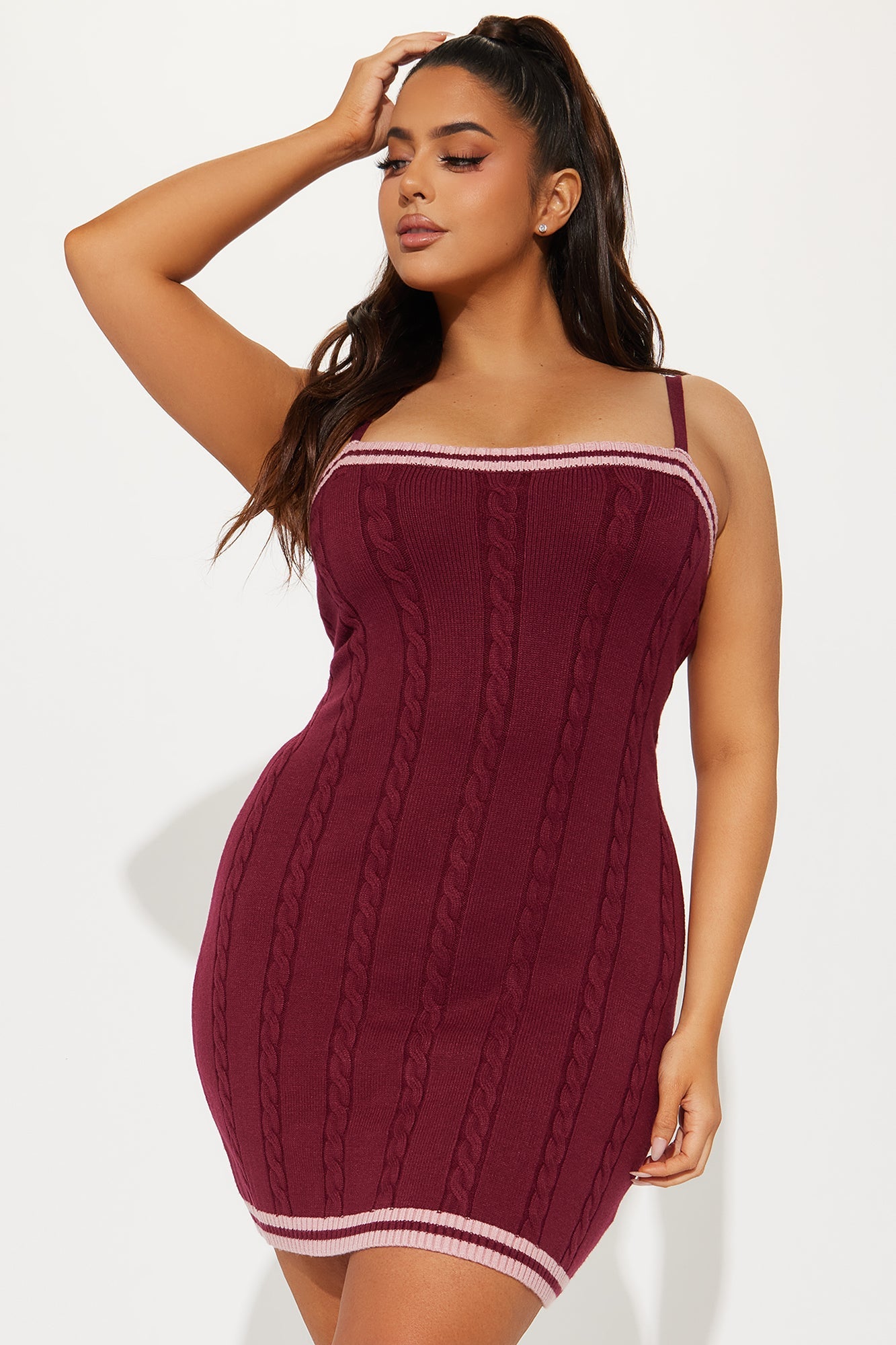 Book of Secrets Cable Knit Mini Dress Set - Burgundy/combo