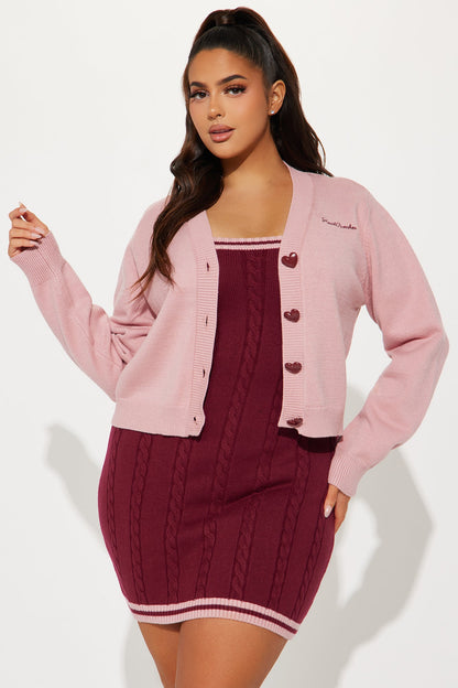 Book of Secrets Cable Knit Mini Dress Set - Burgundy/combo